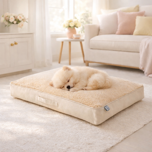 Dream Wags Premium Soft Fur Dog Bed - Heavy Cotton Border Orthopedic Pet Mattress for Dogs & Cats (Beige)