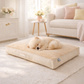 Dream Wags Premium Soft Fur Dog Bed - Heavy Cotton Border Orthopedic Pet Mattress for Dogs & Cats (Beige)