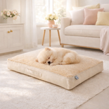 Dream Wags Premium Soft Fur Dog Bed - Heavy Cotton Border Orthopedic Pet Mattress for Dogs & Cats (Beige)