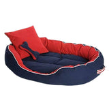 Pet Bed With Soft Fabric & Machine Washable (Blue & Red) With Extra Cushions