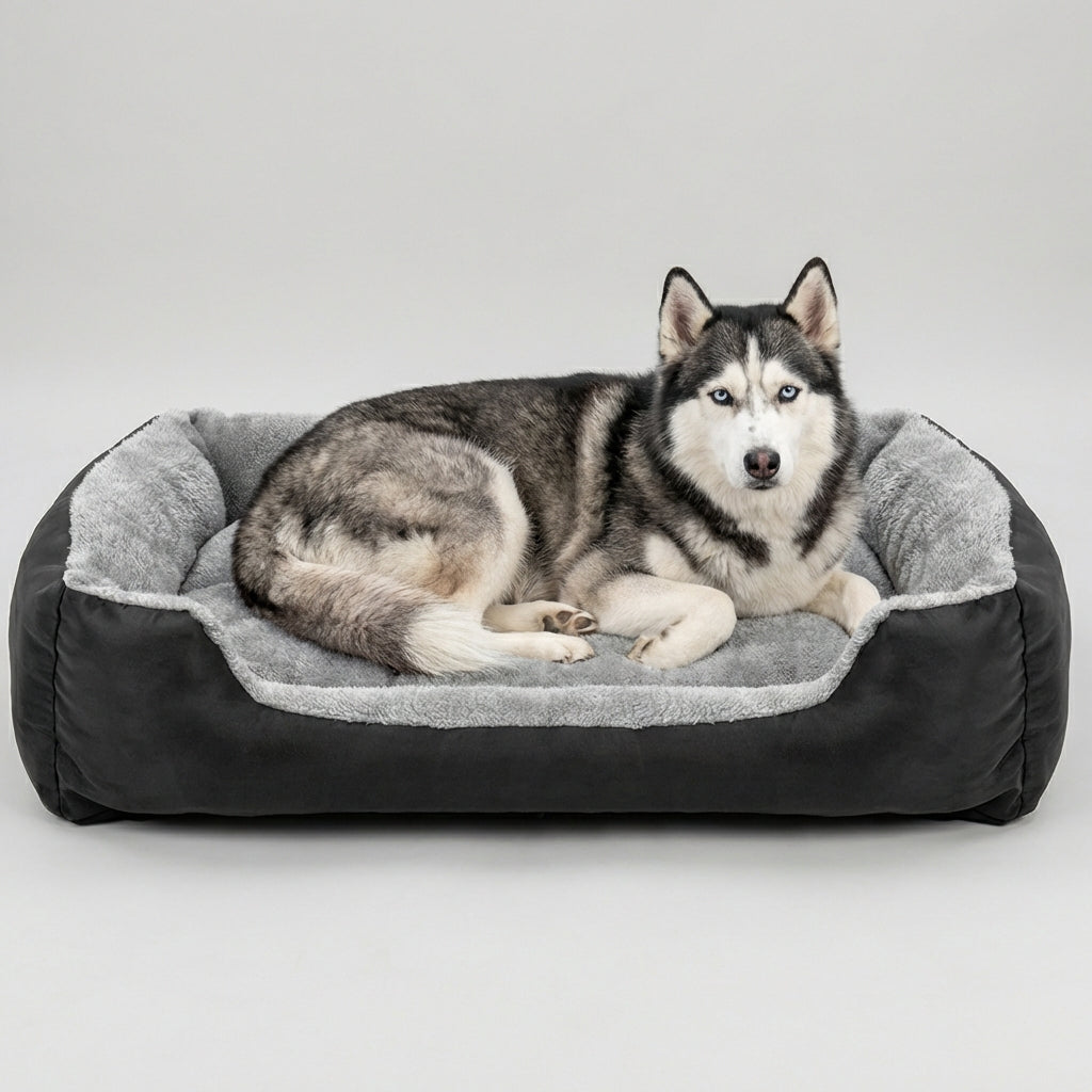 Pet Bed With Soft Fabric & Machine Washable (Black & Gray)
